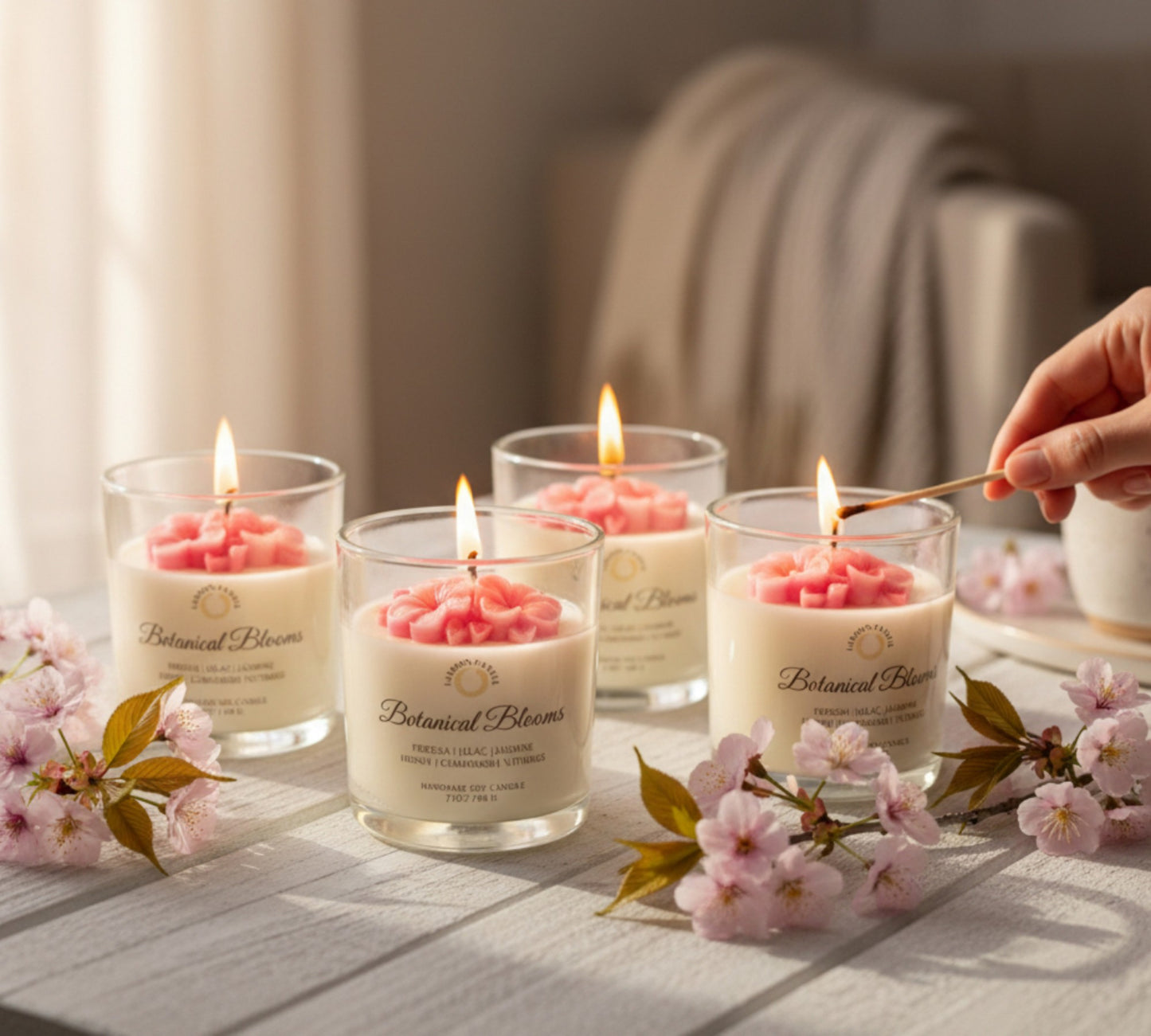 Botanical Blooms - Medium Floral Soy Wax Candle - LaMoon Candle