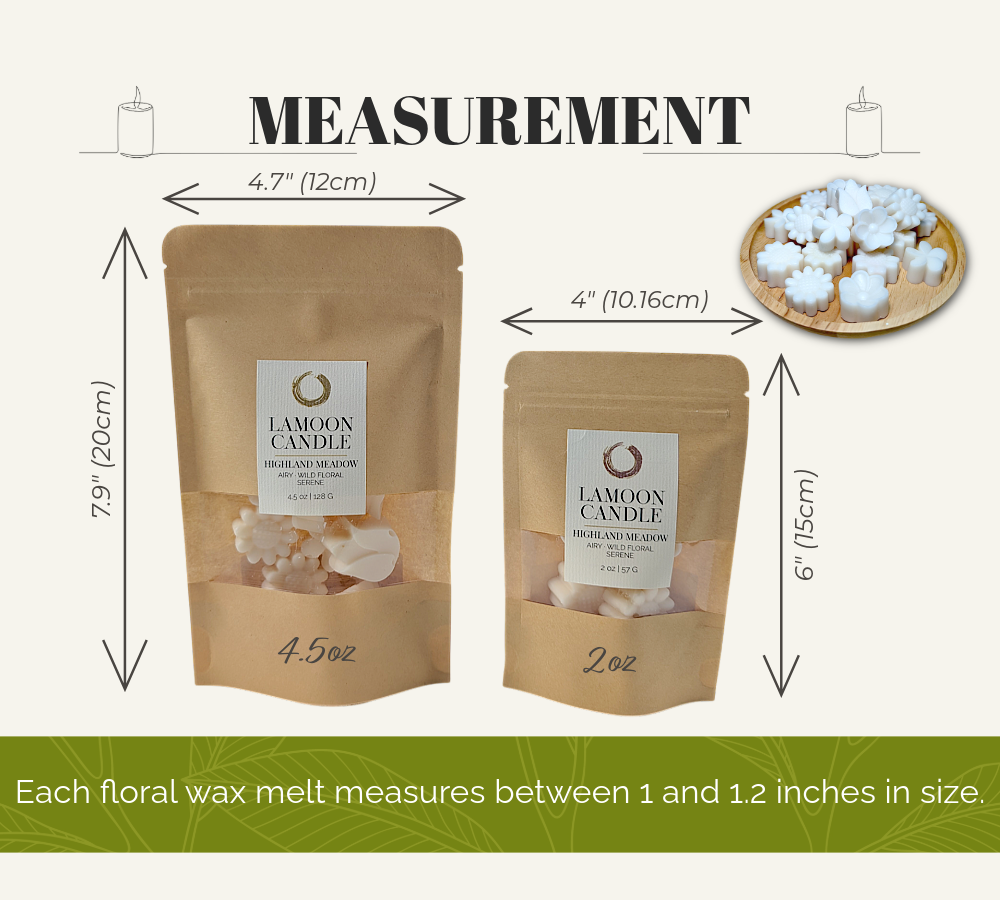 LaMoon Candle Highland Meadow flower-shaped soy wax melts in an eco-friendly brown kraft pouch