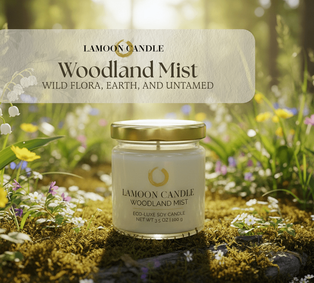 Woodland Mist 3.5 oz Soy Candle – Clear Glass Jar with Gold Twisted Lid - LaMoon Candle