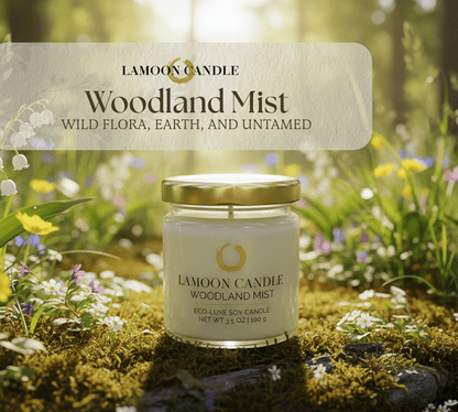 Woodland Mist 3.5 oz Soy Candle – Clear Glass Jar with Gold Twisted Lid - LaMoon Candle