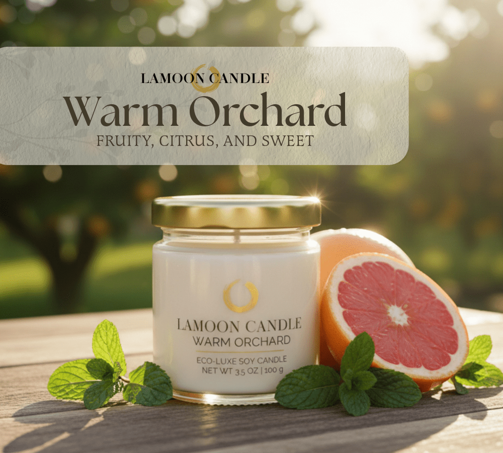 Warm Orchard 3.5 oz Soy Candle – Clear Glass Jar with Gold Twisted Lid - LaMoon Candle