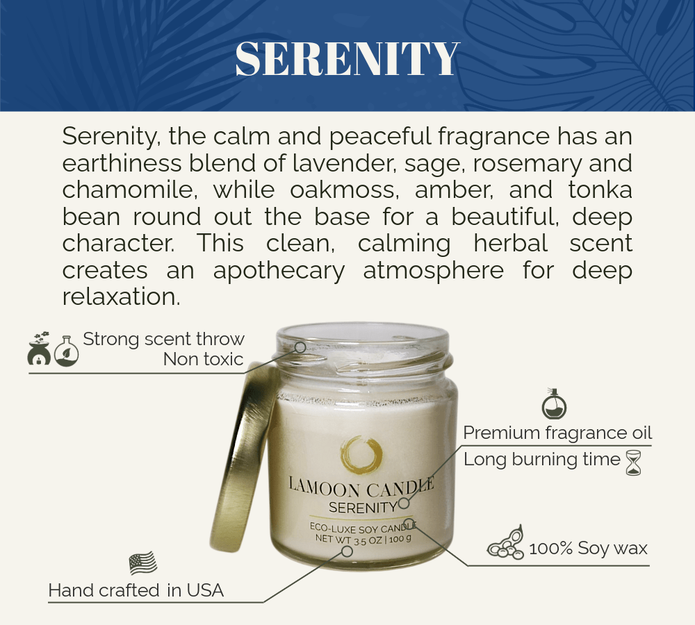 Serenity 3.5 oz Soy Candle – Clear Glass Jar with Gold Twisted Lid - LaMoon Candle