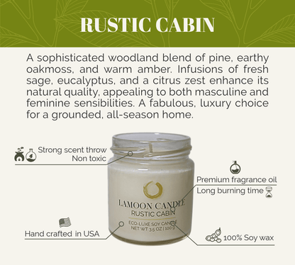 Rustic Cabin 3.5 oz Soy Candle – Clear Glass Jar with Gold Twisted Lid - LaMoon Candle