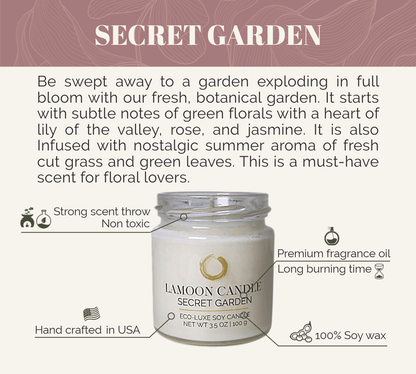 Secret Garden 3.5 oz Soy Candle – Clear Glass Jar with Gold Twisted Lid - LaMoon Candle
