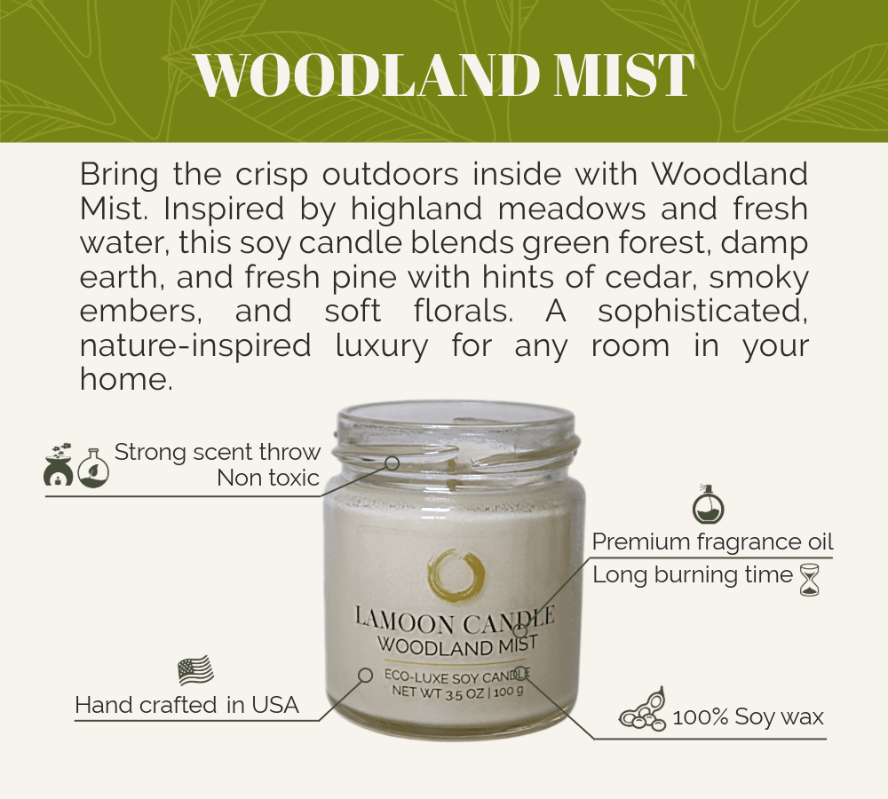 Woodland Mist 3.5 oz Soy Candle – Clear Glass Jar with Gold Twisted Lid - LaMoon Candle