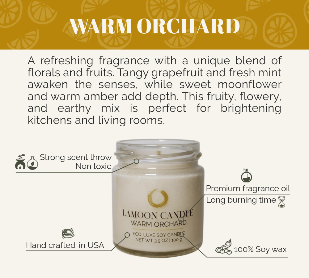 Warm Orchard 3.5 oz Soy Candle – Clear Glass Jar with Gold Twisted Lid - LaMoon Candle