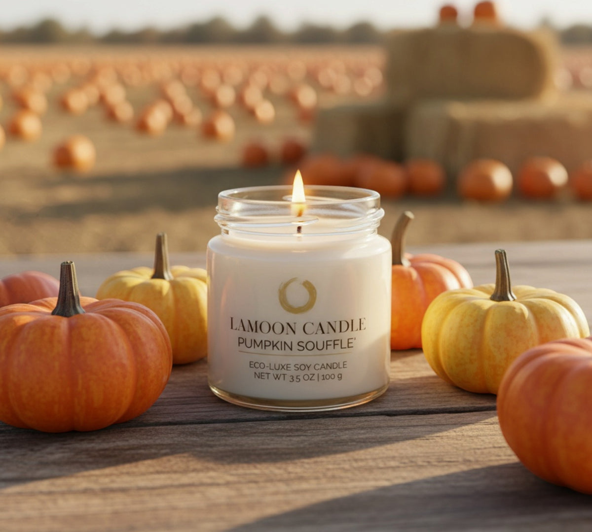 Pumpkin Soufflé 3.5 oz Soy Candle – Clear Glass Jar with Gold Twisted Lid - LaMoon Candle