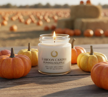 Pumpkin Soufflé 3.5 oz Soy Candle – Clear Glass Jar with Gold Twisted Lid - LaMoon Candle