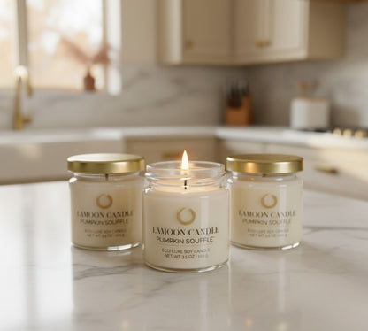 Pumpkin Soufflé 3.5 oz Soy Candle – Clear Glass Jar with Gold Twisted Lid - LaMoon Candle