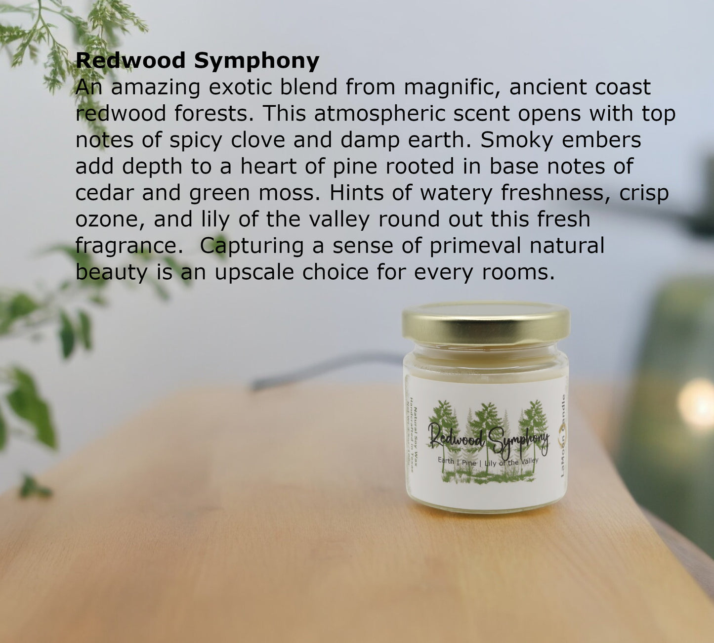Natural soy wax candle in clear glass container and twist gold lid.