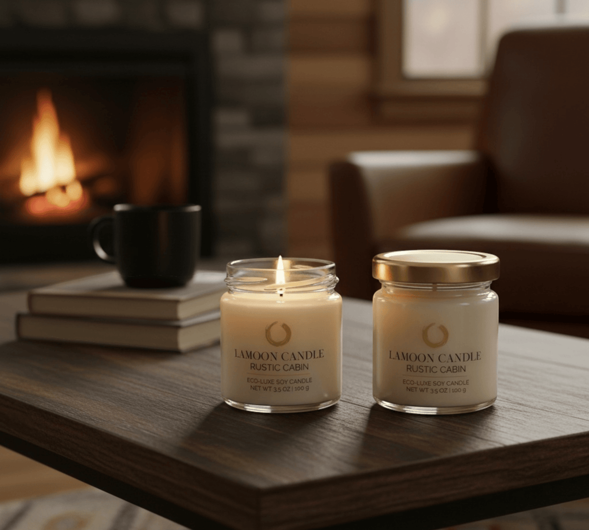 Rustic Cabin 3.5 oz Soy Candle – Clear Glass Jar with Gold Twisted Lid - LaMoon Candle