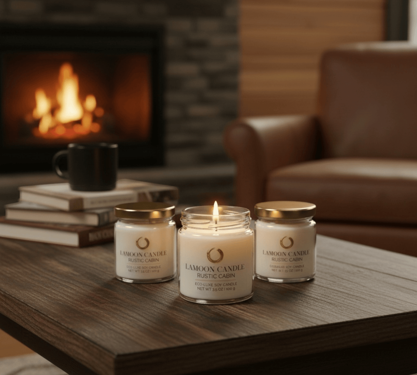 Rustic Cabin 3.5 oz Soy Candle – Clear Glass Jar with Gold Twisted Lid - LaMoon Candle