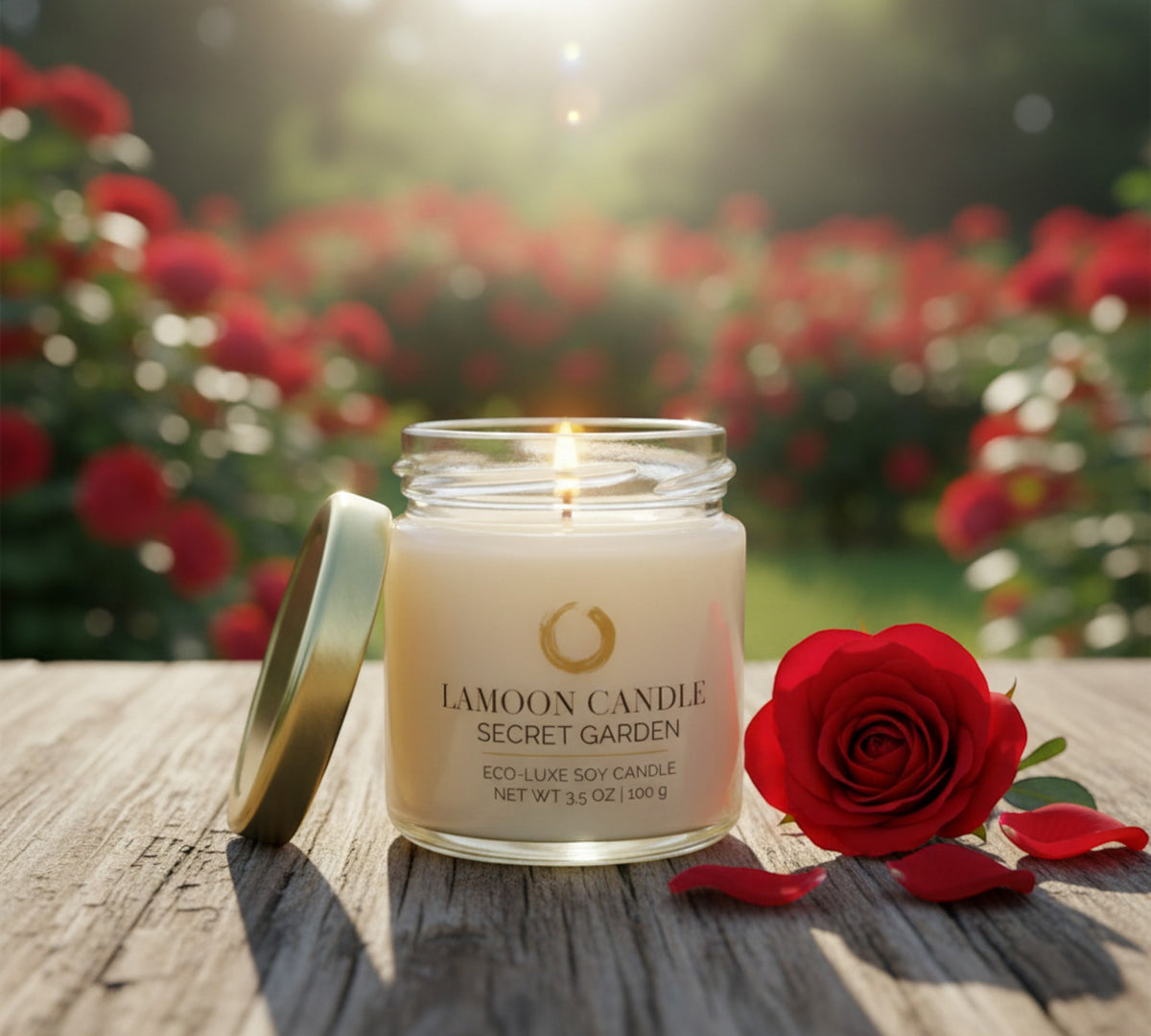Secret Garden 3.5 oz Soy Candle – Clear Glass Jar with Gold Twisted Lid - LaMoon Candle