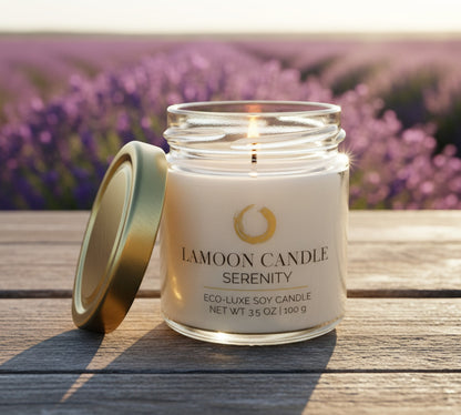 Serenity 3.5 oz Soy Candle – Clear Glass Jar with Gold Twisted Lid - LaMoon Candle