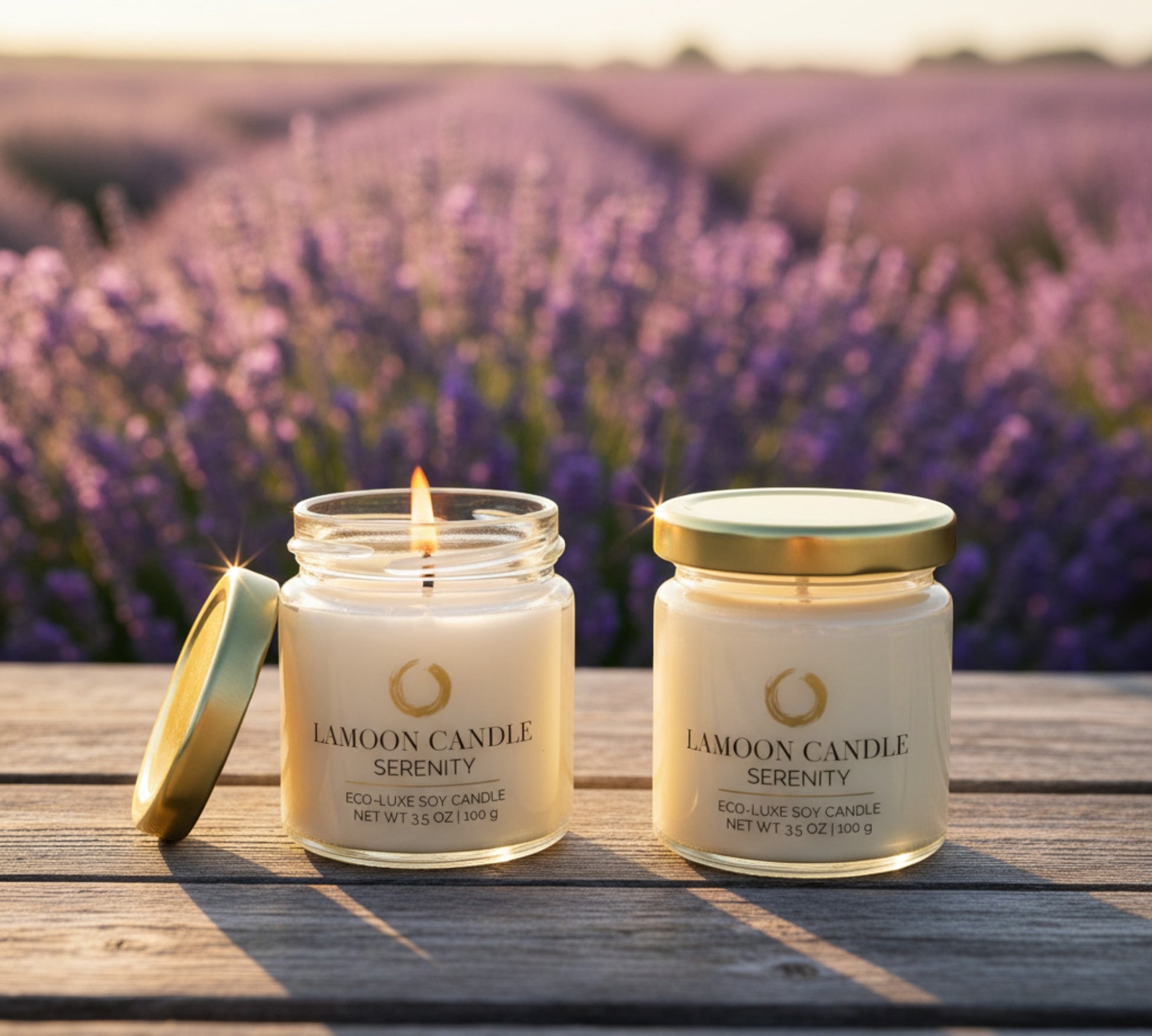 Serenity 3.5 oz Soy Candle – Clear Glass Jar with Gold Twisted Lid - LaMoon Candle