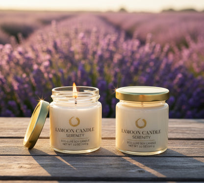 Serenity 3.5 oz Soy Candle – Clear Glass Jar with Gold Twisted Lid - LaMoon Candle