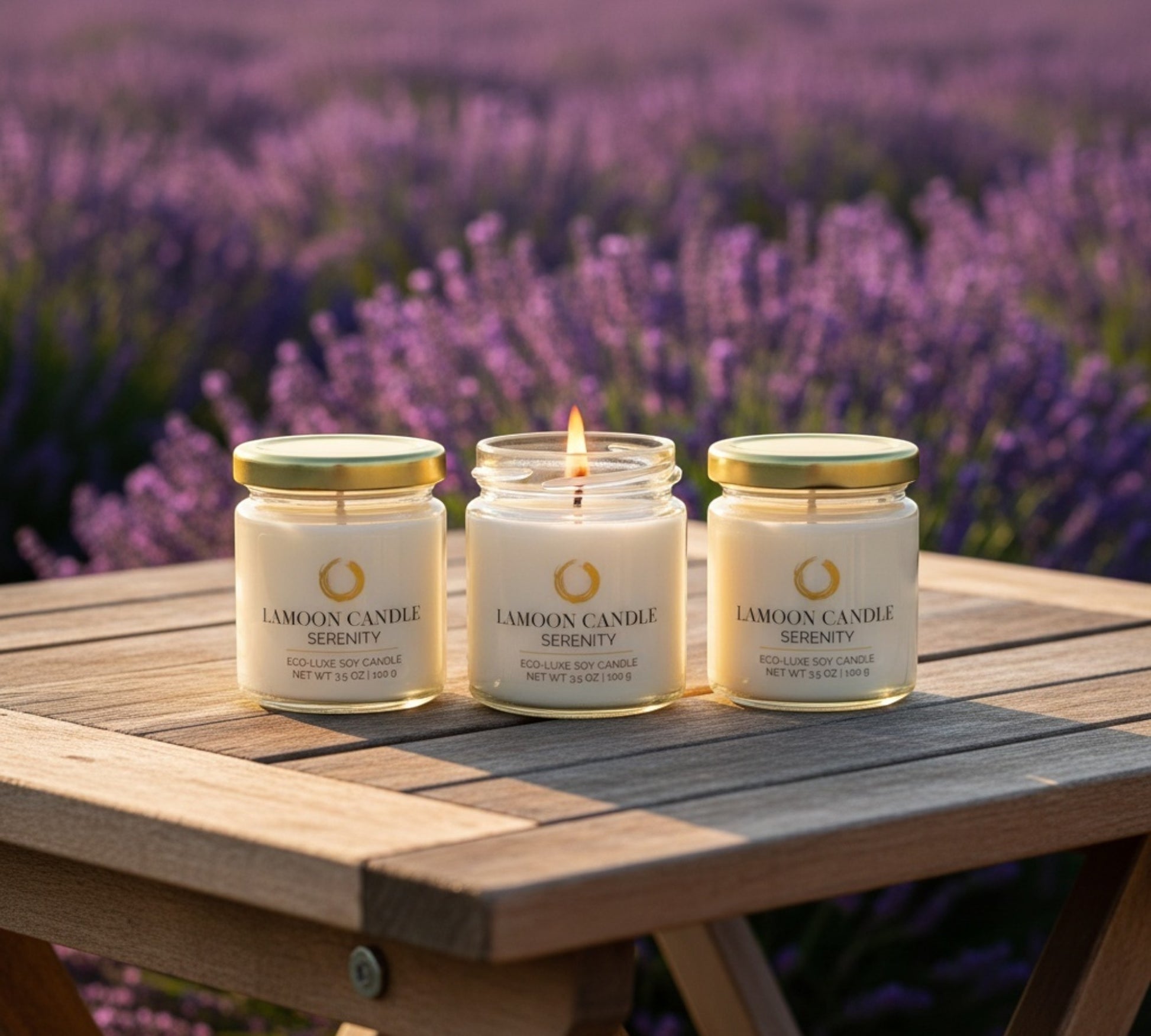 Serenity 3.5 oz Soy Candle – Clear Glass Jar with Gold Twisted Lid - LaMoon Candle