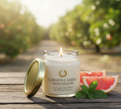 Warm Orchard 3.5 oz Soy Candle – Clear Glass Jar with Gold Twisted Lid - LaMoon Candle