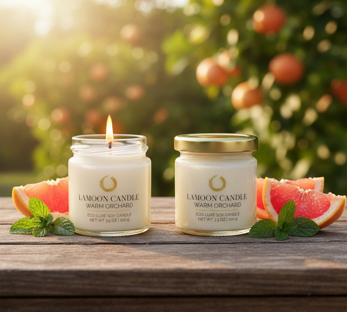 Warm Orchard 3.5 oz Soy Candle – Clear Glass Jar with Gold Twisted Lid - LaMoon Candle