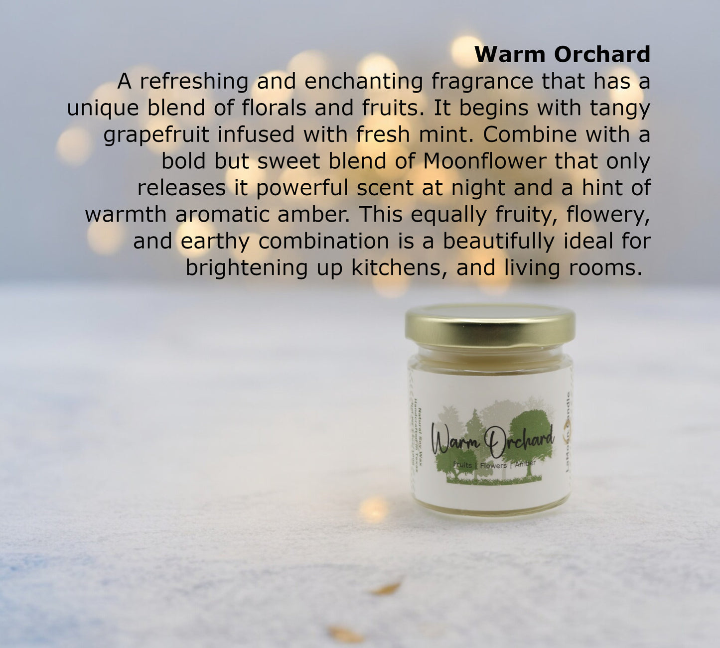 Natural soy wax candle in clear glass container and twist gold lid.