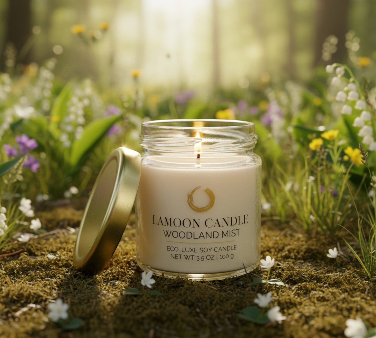 Woodland Mist 3.5 oz Soy Candle – Clear Glass Jar with Gold Twisted Lid - LaMoon Candle