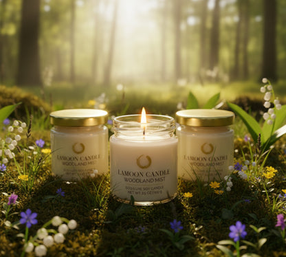 Woodland Mist 3.5 oz Soy Candle – Clear Glass Jar with Gold Twisted Lid - LaMoon Candle