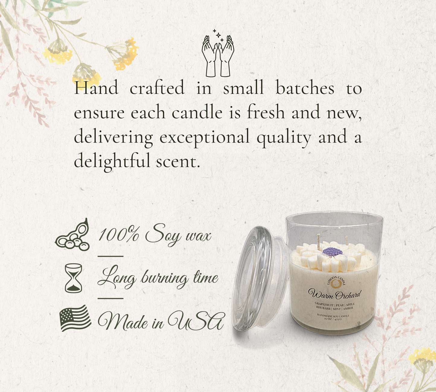 Warm Orchard - Large Floral Soy Wax Candle