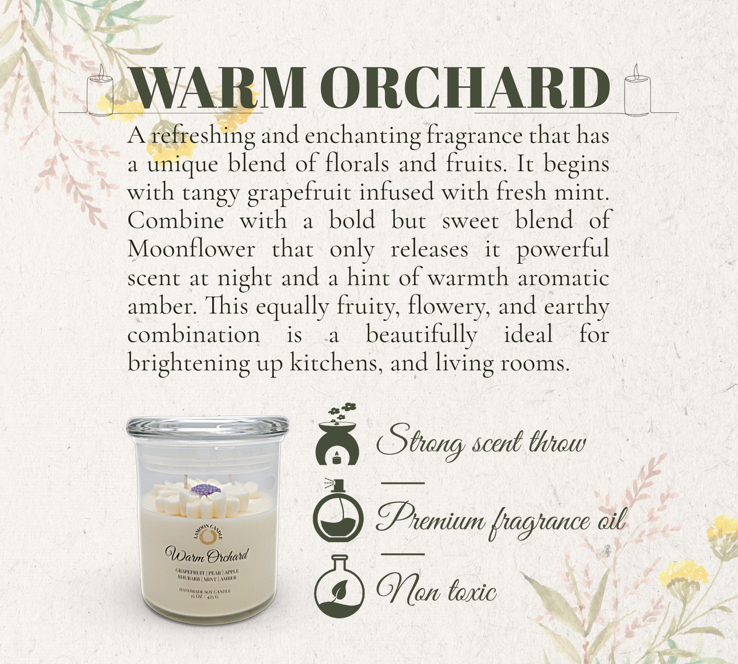 Warm Orchard - Large Floral Soy Wax Candle