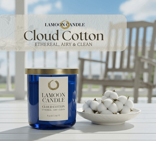 Cloud Cotton Premium Soy Candle (8.5oz) – Blue Glass Jar with Gold Lid - LaMoon Candle