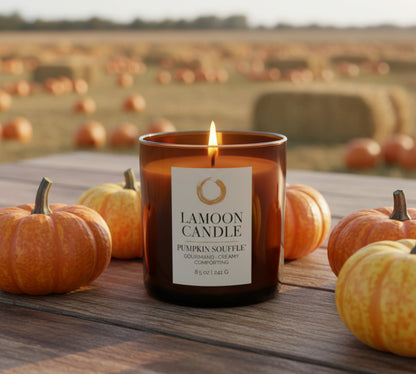 Pumpkin Soufflé 8.5 oz Soy Candle – Amber Glass Jar with Gold Twisted Lid - LaMoon Candle