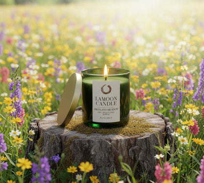 Highland Meadow - Soy Candle | Fresh Green Ozone, Wild Rose & Woodland Musk | Green Glass Jar with Gold Lid - LaMoon Candle