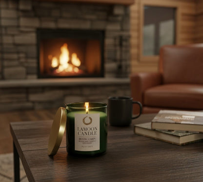 Rustic Cabin Premium Soy Candle (8.5oz) – Green Glass Jar with Gold Lid - LaMoon Candle