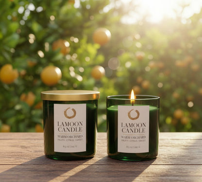Warm Orchard Premium Soy Candle (8.5oz) – Green Glass Jar with Gold Lid - LaMoon Candle