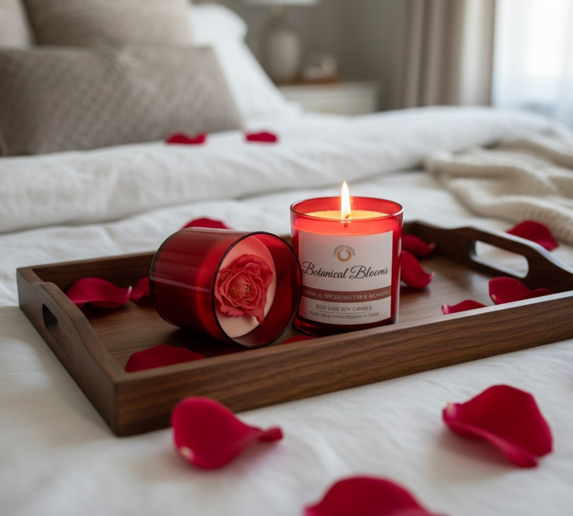 Botanical Blooms | Red Heart Shaped Rose Scented Soy Wax Candle - LaMoon Candle