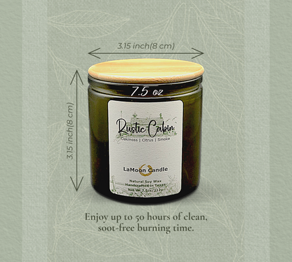 Natural soy wax candle in vintage green glass container and bamboo lid.